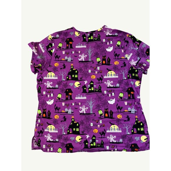 Halloween ScrubStar Scrub Top - Spooky Purple Print XL - Picture 6 of 10